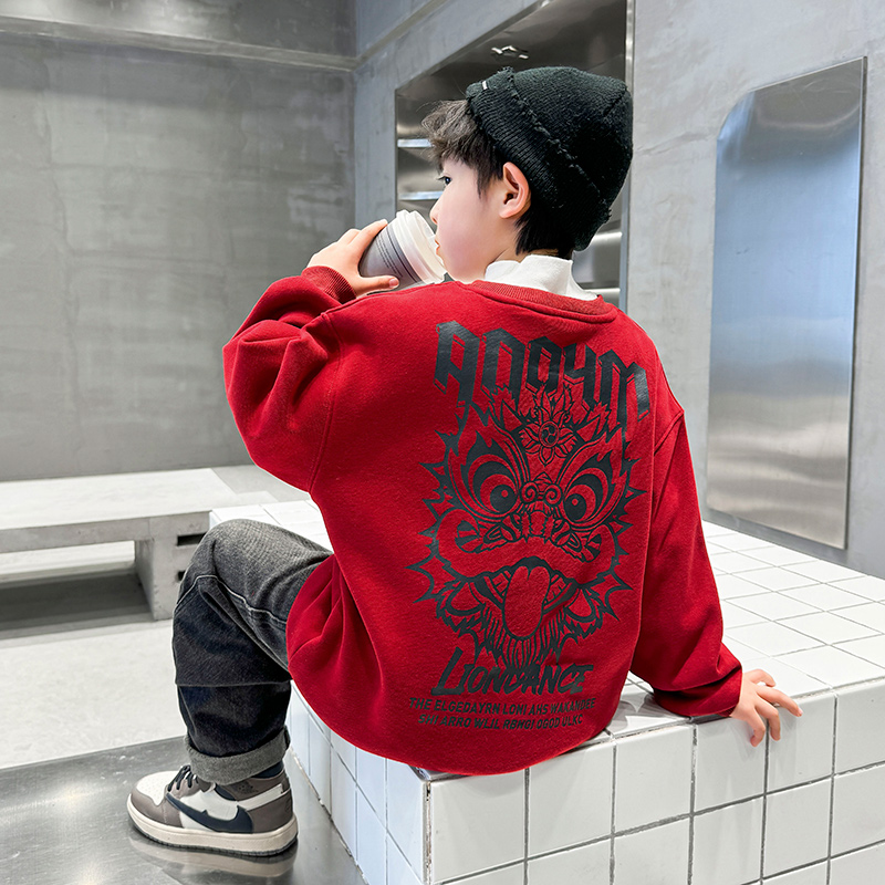 男童冬季国潮加绒卫衣套头韩版龙
