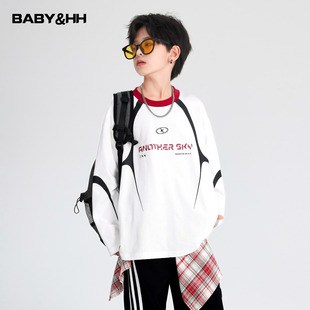 男童秋季机车风运动长袖t恤2025新款青少年儿童宽松薄款街舞上衣