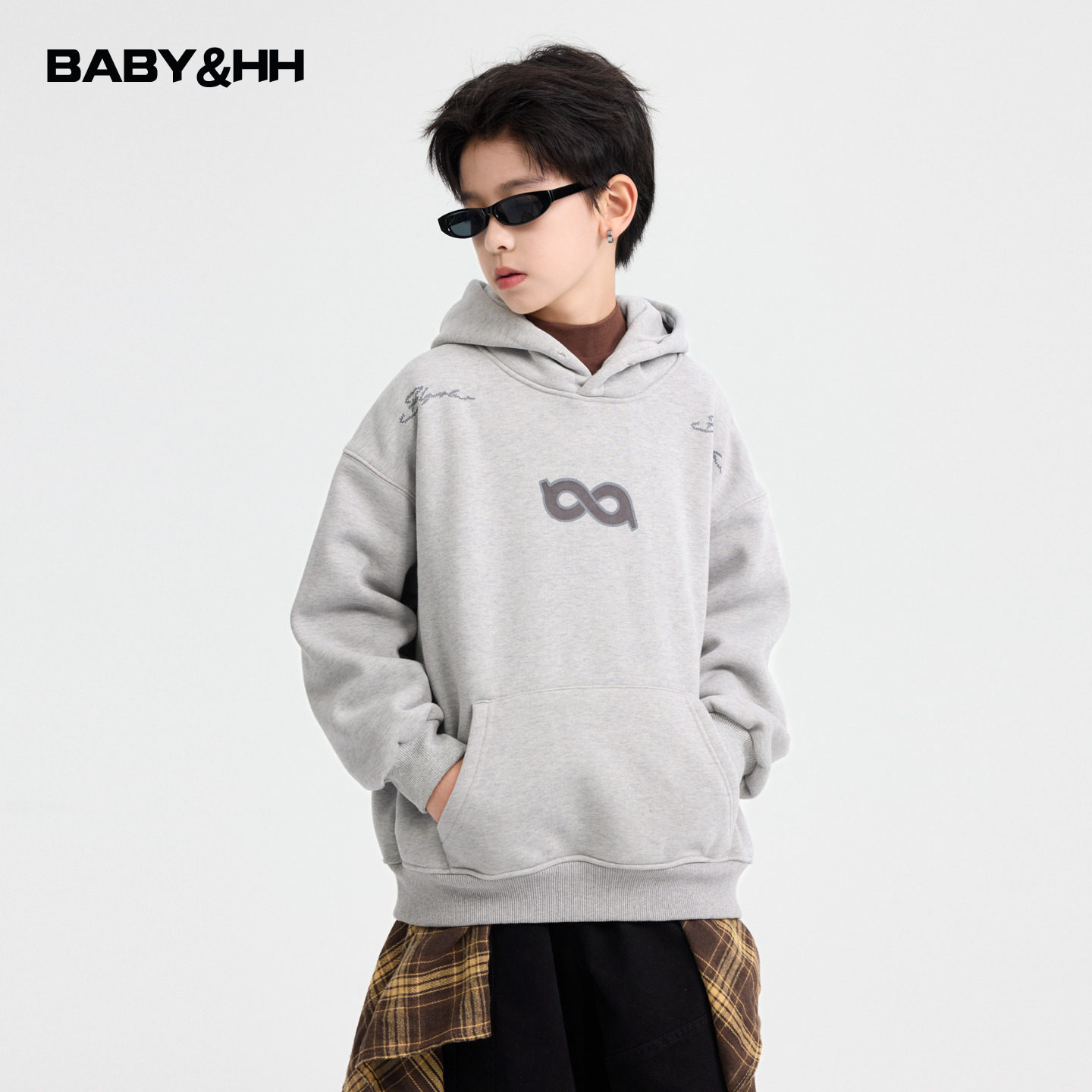 韩范一体绒运动休闲宽松连帽卫衣