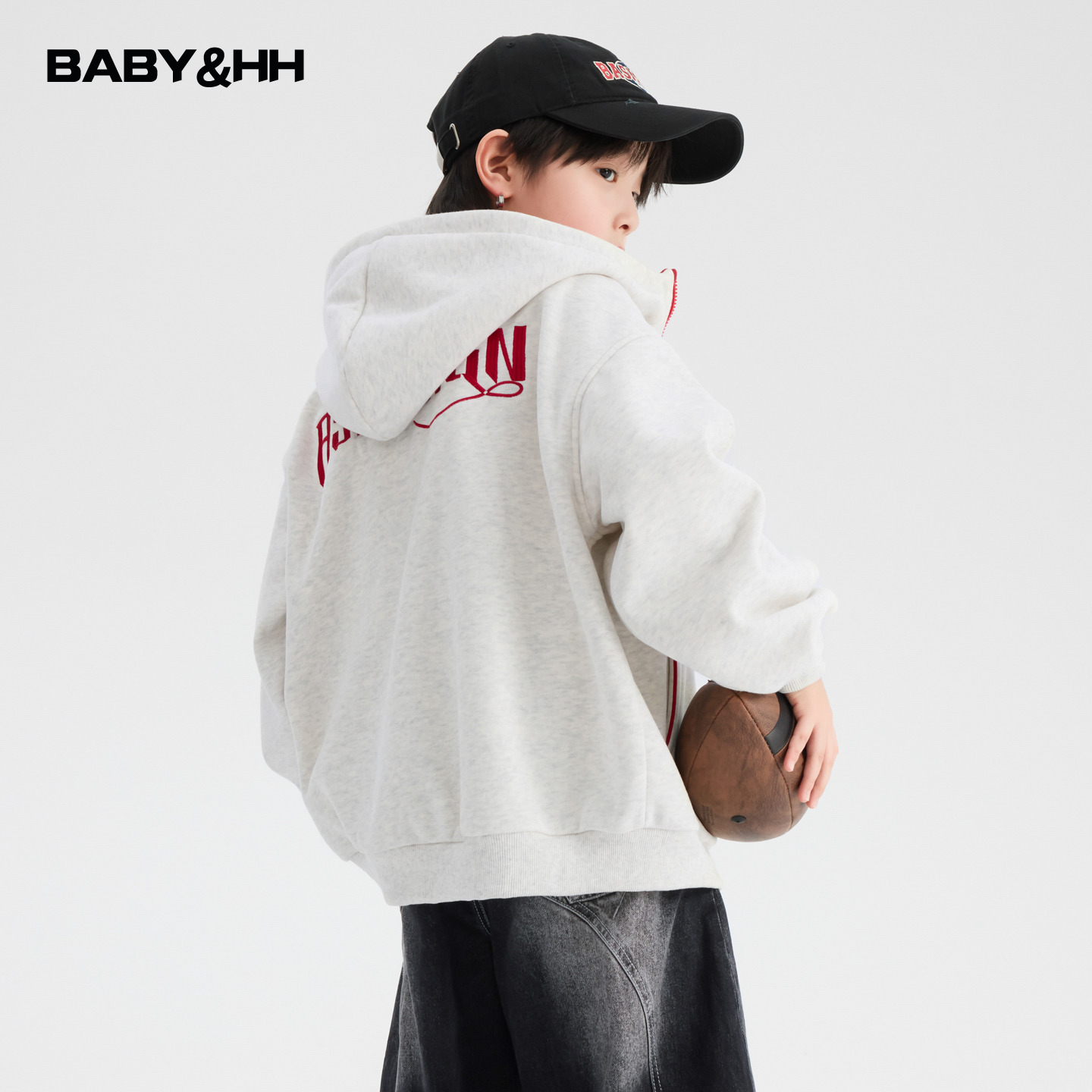 撞色运动加绒连帽开衫卫衣外套潮