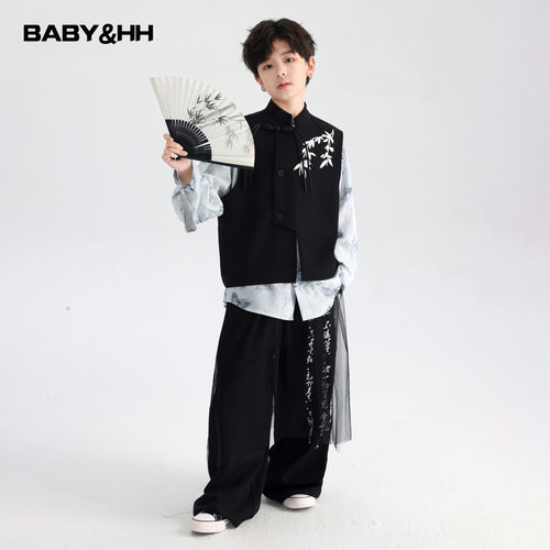 新中式中国风墨竹汉服唐装三件套