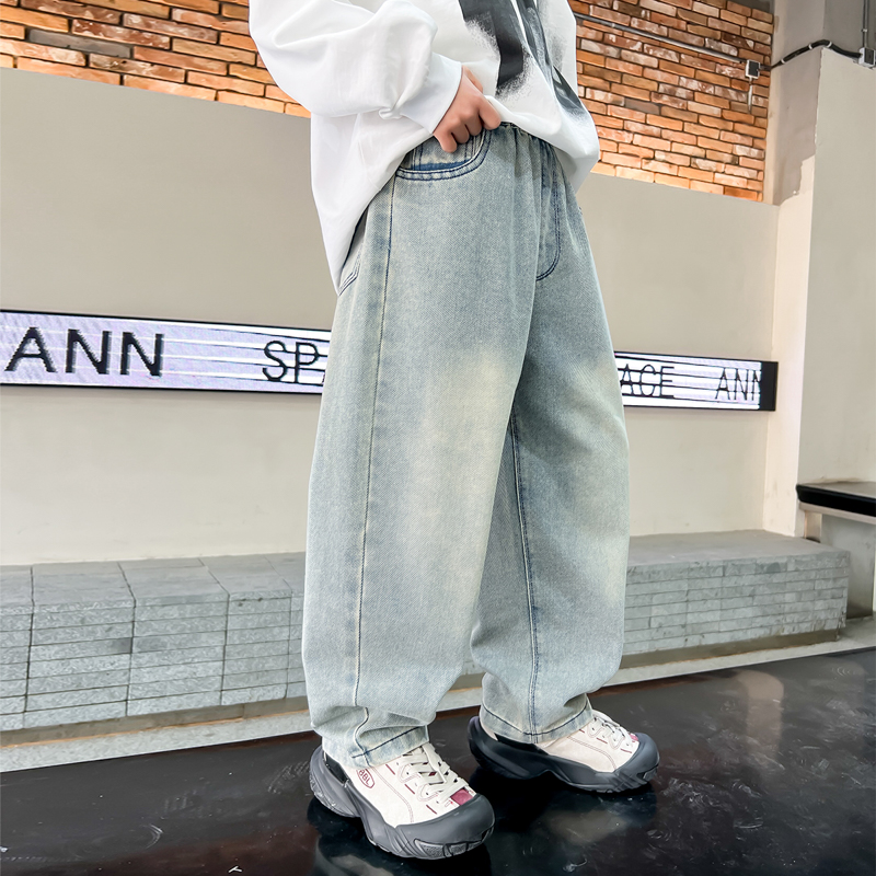 男童秋季韩系宽松直筒牛仔裤2025新款中大儿童男孩酷帅春秋裤子潮