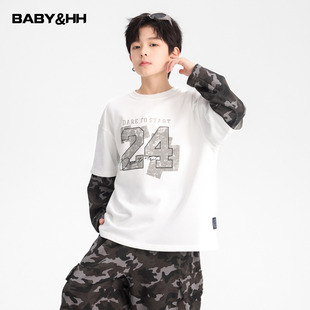 男童春秋潮酷迷彩拼接运动卫衣2026新款青少年儿童宽松假两件上衣