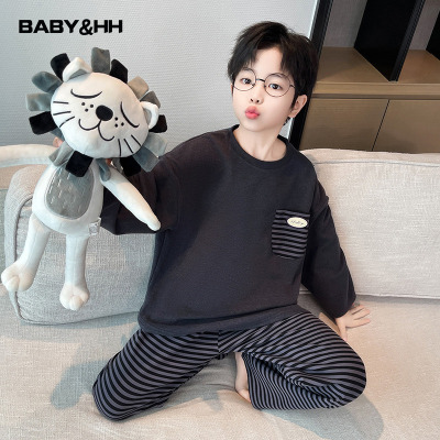 韩范条纹卡通睡衣套装保暖家居服