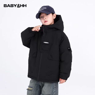 男童冬装户外黑色工装冲锋衣羽绒服2025新款儿童学生免洗防寒外套