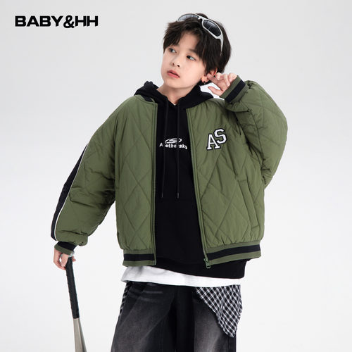 韩范学院风菱形绗棉运动棒球棉服