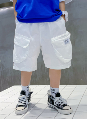 男童夏季白色工装短裤2026新款儿童夏装时髦五分裤男孩宽松裤子潮