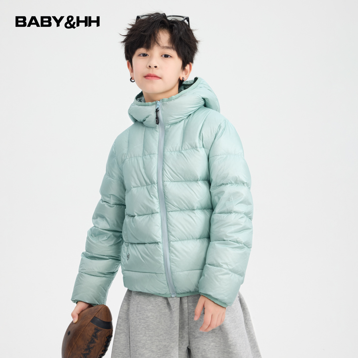 90安心绒防水短款面包连帽羽绒服