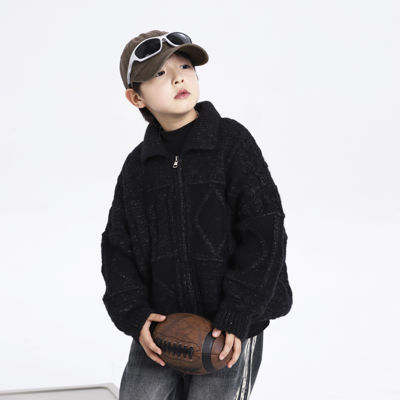 男大童秋冬潮牌加厚针织外套2025新款儿童装男孩冬季酷帅开衫毛衣
