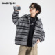 男童秋冬韩范条纹加绒针织外套2026新款 卫衣 儿童加厚宽松连帽开衫