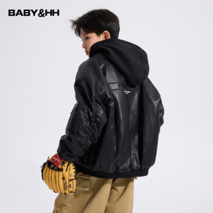 男童冬季机车风加厚连帽棉服2026新款青少年儿童运动防水皮衣外套