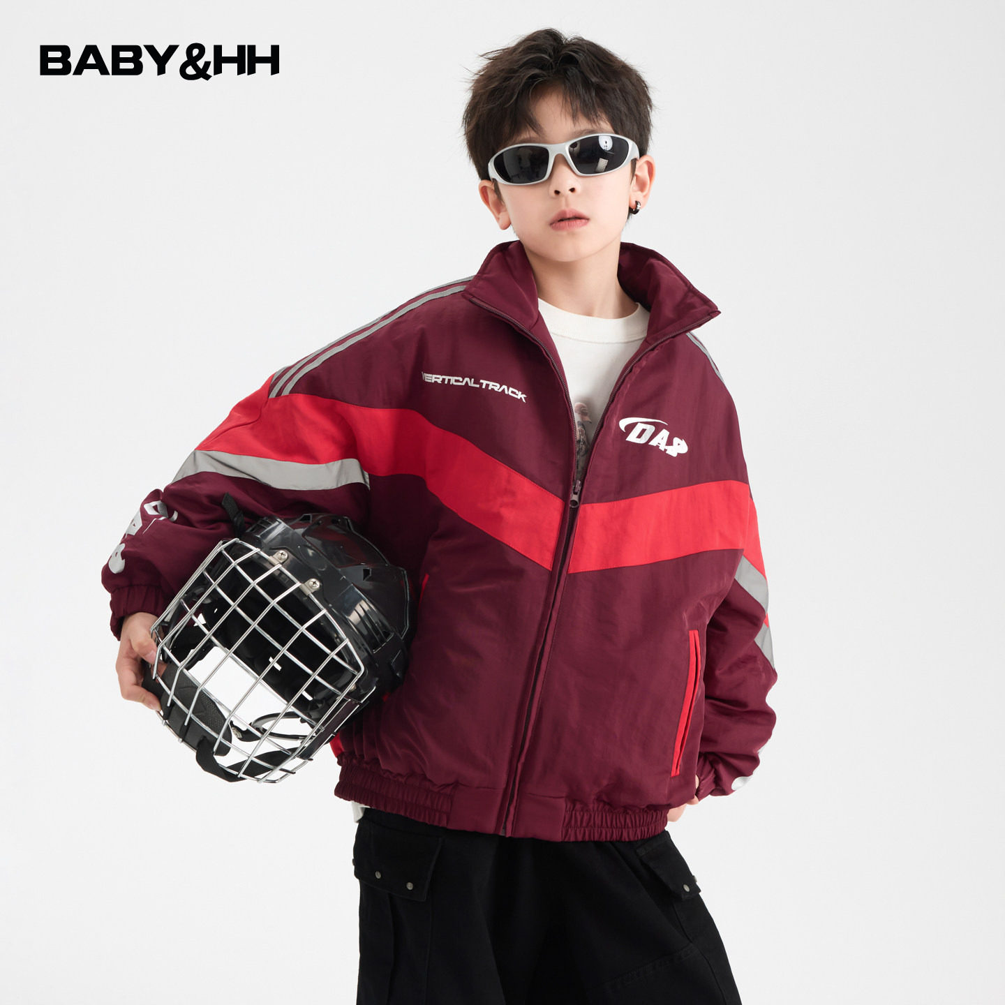 男童冬装撞色机车风防水运动反光棉服2026新款儿童加厚夹棉外套潮