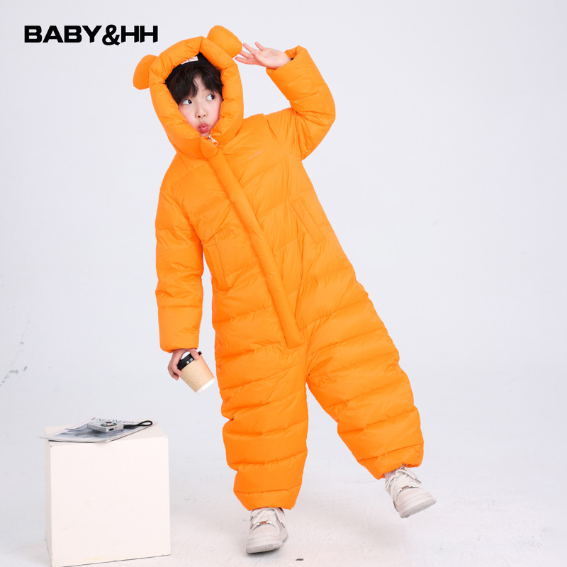 男童冬季滑雪可爱小熊连体羽绒服2025新款儿童装加厚防水防寒外套