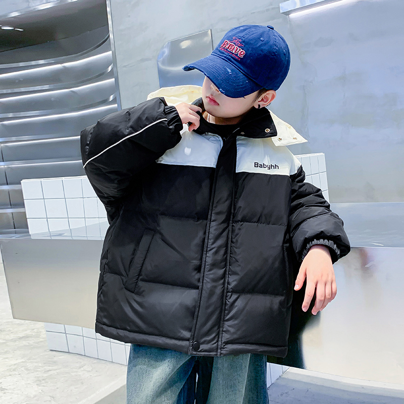 男童冬装潮牌拼接加厚短款羽绒服
