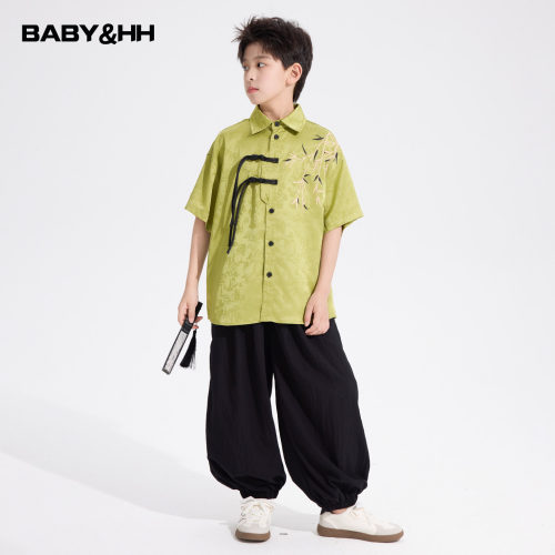 新中式国风冰丝短袖衬衫汉服套装