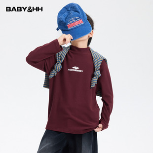 男童秋冬红色双面德绒半高领打底衫2026新款儿童男孩保暖长袖t恤