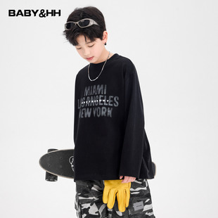 宽松街舞上衣 青少年儿童春季 男大童春秋黑色潮酷长袖 t恤2026新款