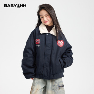 儿童超好看加厚外套 棉服2025新款 女童冬季 洋气羊羔毛翻领派克工装