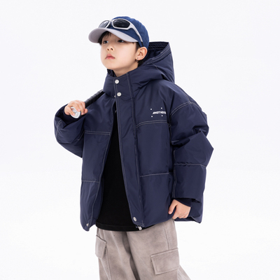 男童冬装短款防风连帽加厚羽绒服