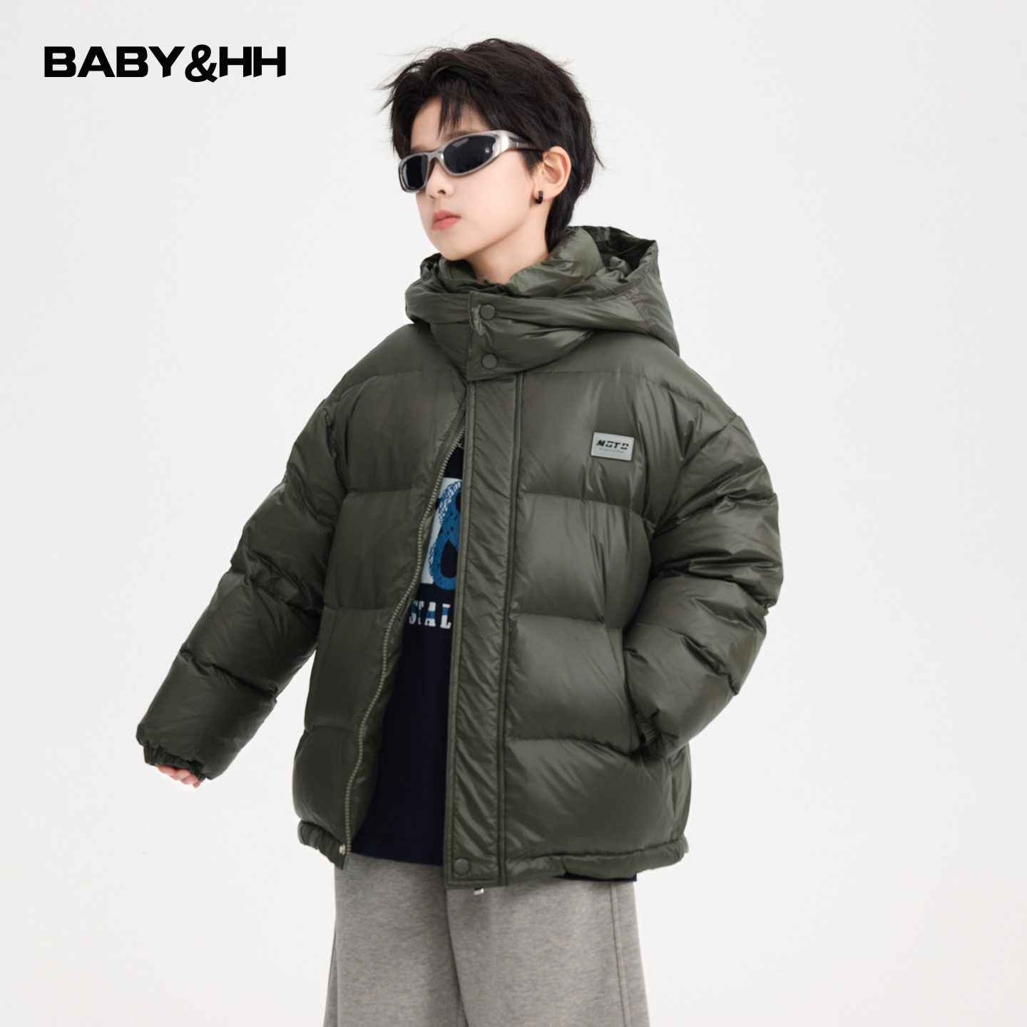 90安心绒防水短款面包连帽羽绒服