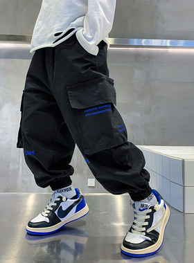 男童春秋黑色工装裤2025新款中大儿童秋装痞帅长裤男孩运动裤子潮
