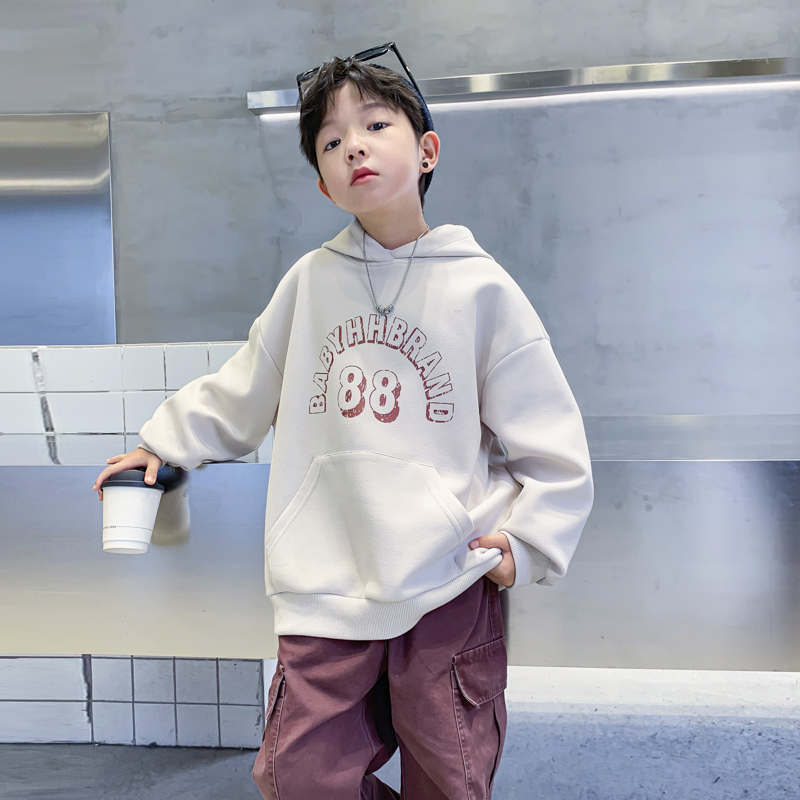 男童秋冬宽松连帽加绒运动卫衣潮