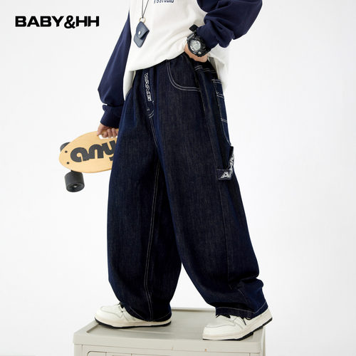 不易褪色防风加绒直筒阔腿牛仔裤