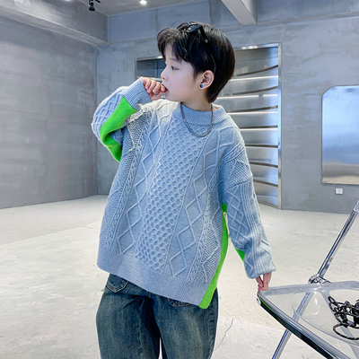 男童冬季加厚灰色毛衣2023新款潮