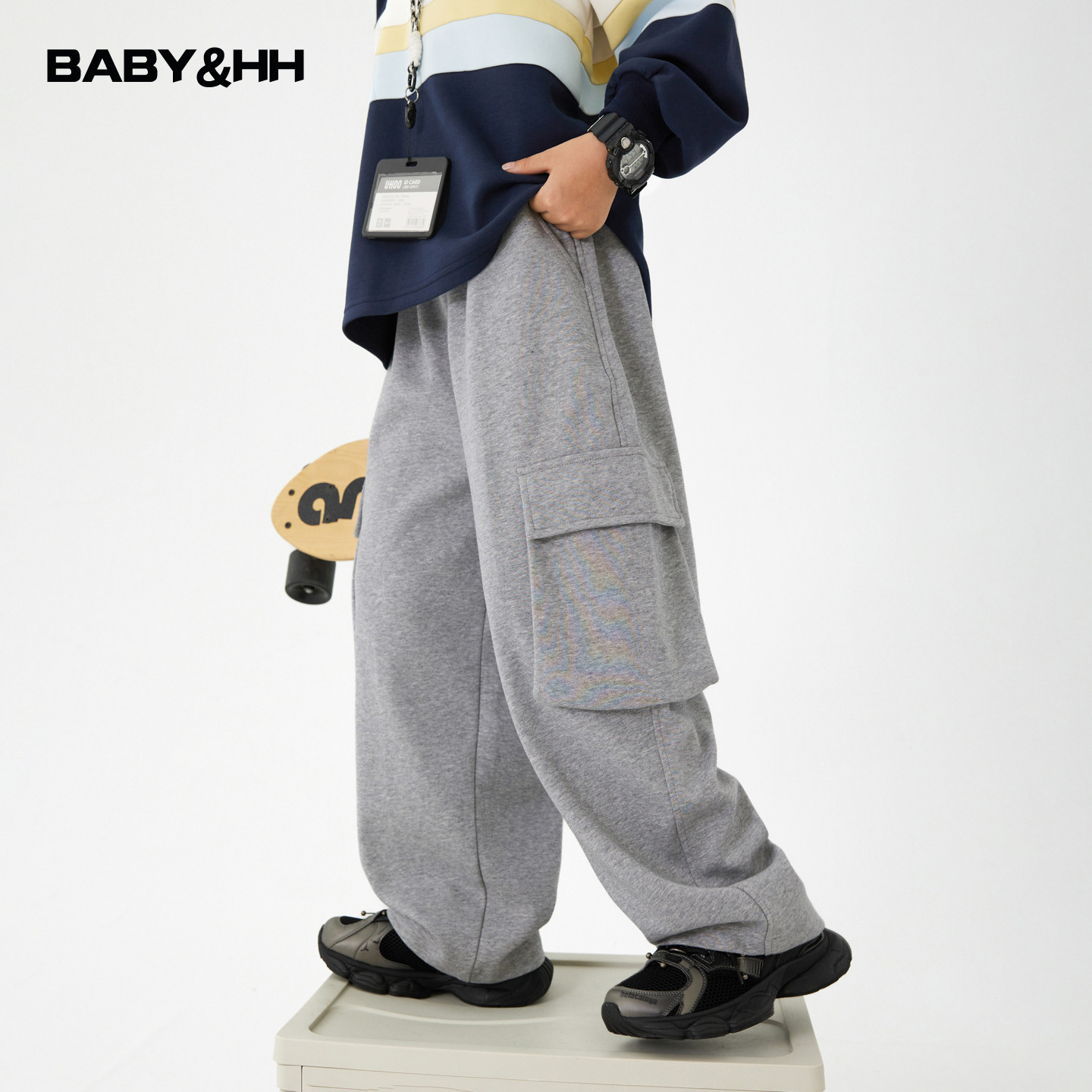 韩范一体绒直筒阔腿休闲工装裤潮