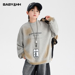 男童秋冬潮酷半高领加绒卫衣2025新款青少年儿童加厚运动宽松上衣