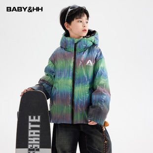 男童冬装温变防水面包羽绒服2025新款儿童男孩连帽渐变滑雪外套潮