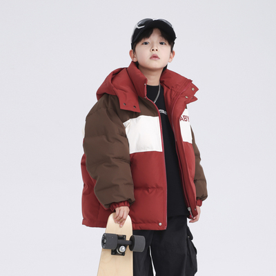 男童冬季拼色运动冲锋衣羽绒服潮