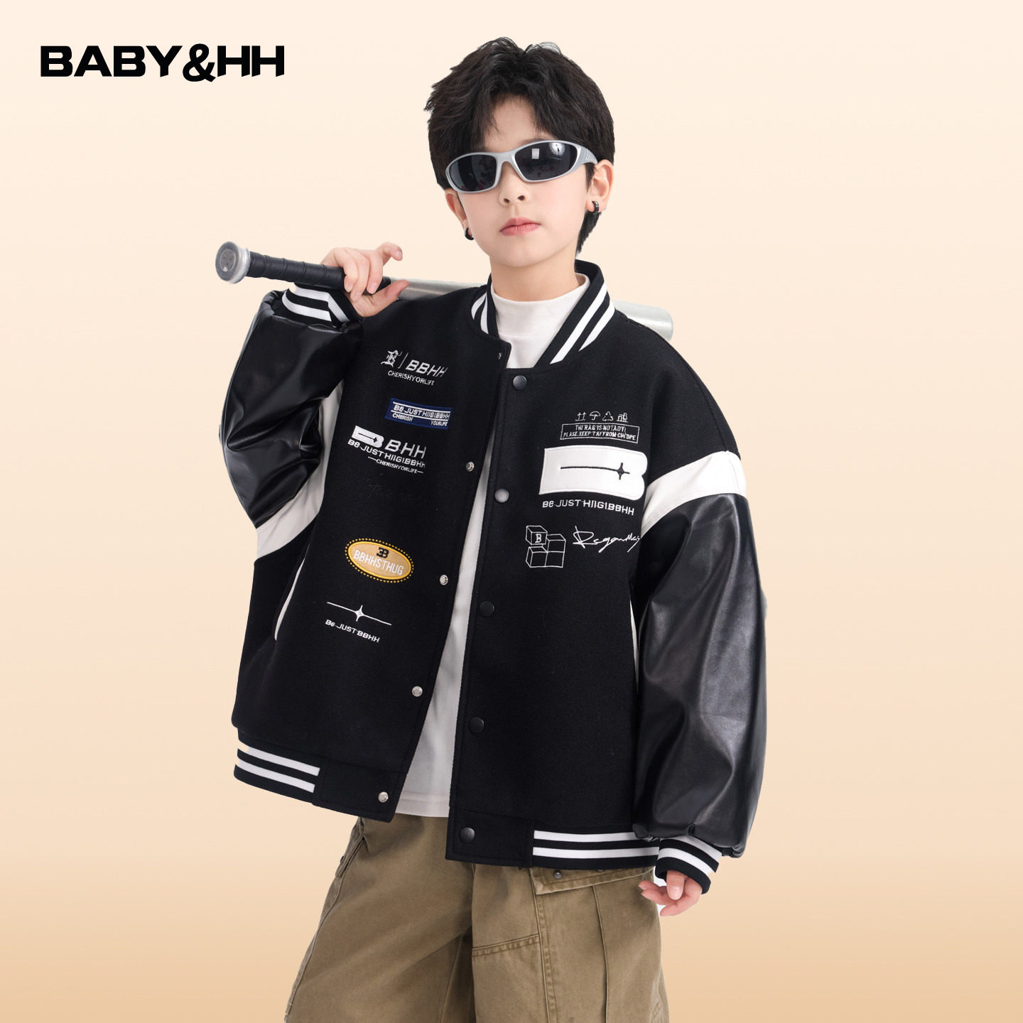 男童冬装机车风撞色加厚棒球棉服2026新款儿童男孩毛呢拼接皮夹克