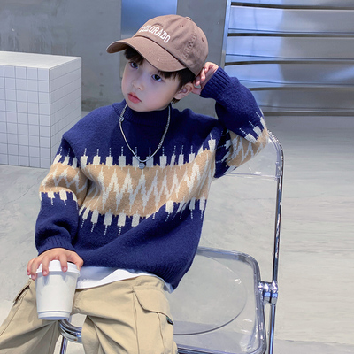 半高领潮牌针织毛衣男童冬季