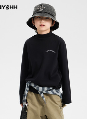 男童秋冬韩范黑色德绒半高领打底衫2025新款学生儿童保暖内搭上衣