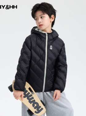 男大童冬装90白鸭绒轻薄连帽羽绒服2025新款儿童学生防水免洗外套