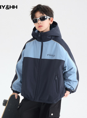 男童冬季90白鸭绒撞色户外防水羽绒服2025新款儿童装防寒连帽外套