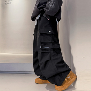 男童冬季潮酷黑色加绒冲锋工装裤2025新款青少年儿童加厚直筒裤子