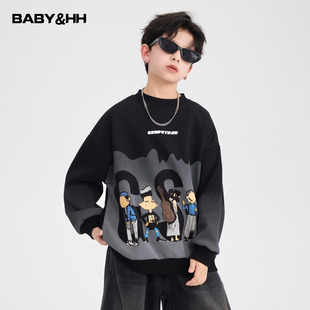 男童冬季卡通加绒运动半高领卫衣2025新款青少年儿童加厚保暖上衣