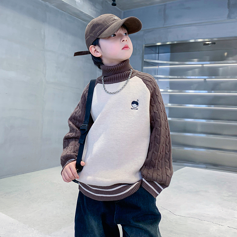 男童冬季加厚高领打底针织衫毛衣
