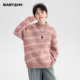 男童冬季 青少年儿童加厚针织上衣 韩范半高领粉色条纹毛衣2026新款