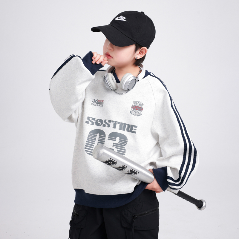 男童春秋潮牌美式机车风运动卫衣