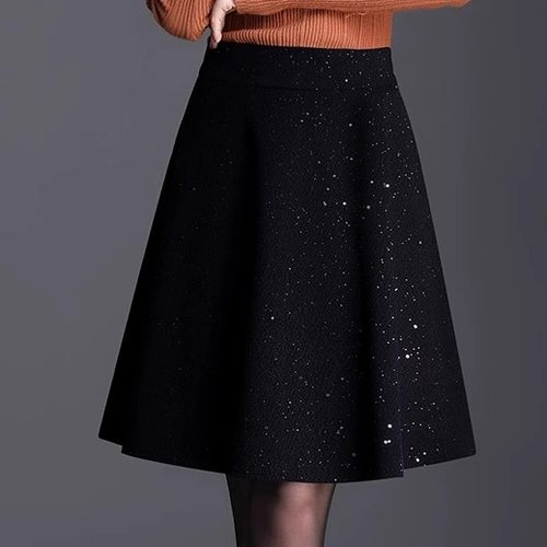 高腰a字短裙女亮闪闪半身裙子秋冬季赫本风小黑裙大码小个子伞裙