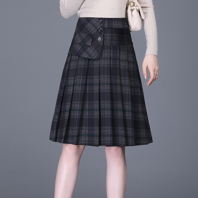 毛呢格子半身裙女秋冬a型a字裙