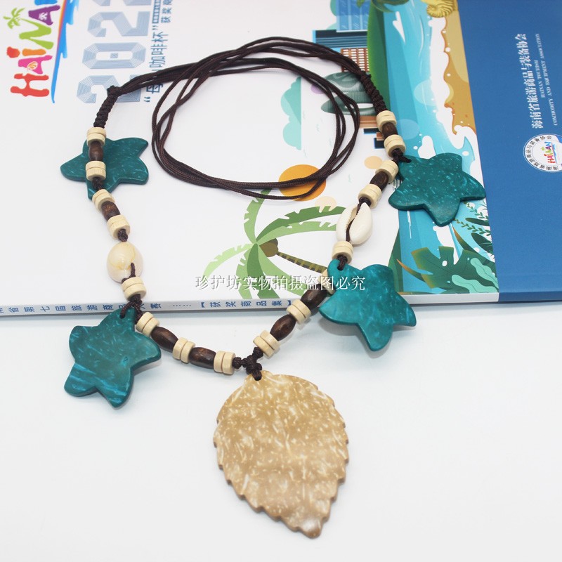 海南风情椰雕项链手工编织创意颈饰三亚海边旅拍椰壳项链支持定制