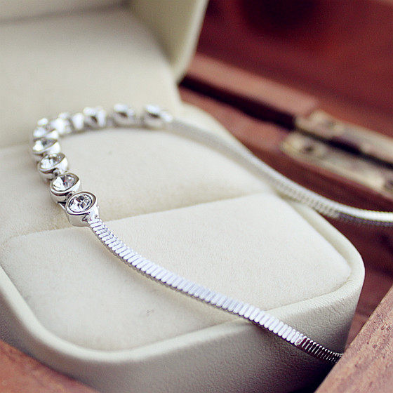 镶钻成串白金水钻手腕粗手链日韩版韩国潮女人潮人饰品高级时尚