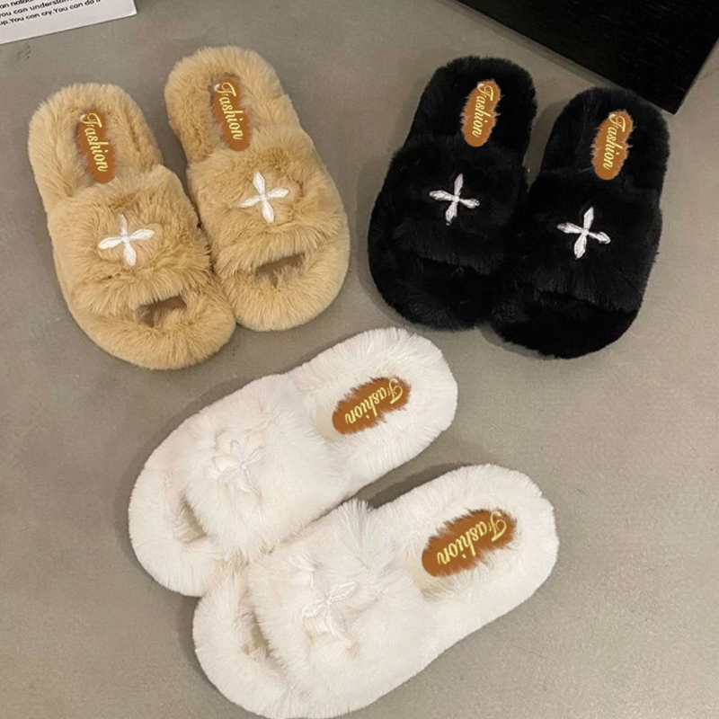 2025秋冬新款1801毛绒居家棉拖鞋外穿毛毛拖