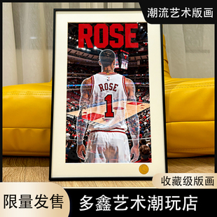 星空 罗斯背影Rose球衣退役风城玫瑰芝加哥公牛队篮球装饰画