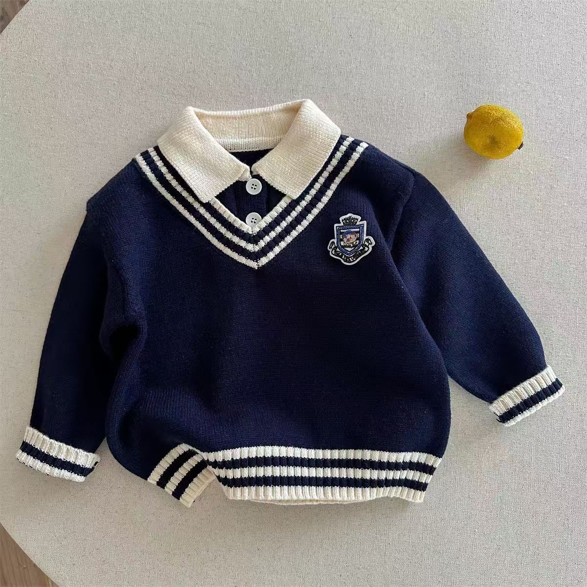 儿童毛衣秋冬翻领polo衫宝宝内穿针织衫软糯男童假两件毛衣服韩版