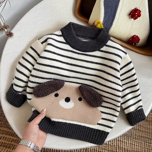 儿童毛衣冬季加厚打底衫男童卡通新款针织衣服婴儿加绒内搭保暖衣